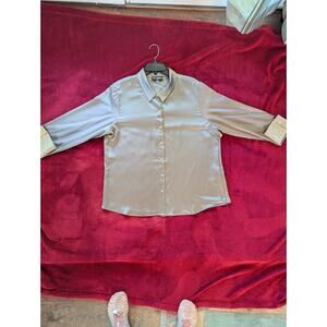 Carl Lagerfeld,Women's Cuff Studded Blouse ,Silver With Rhinestone Buttons, XL